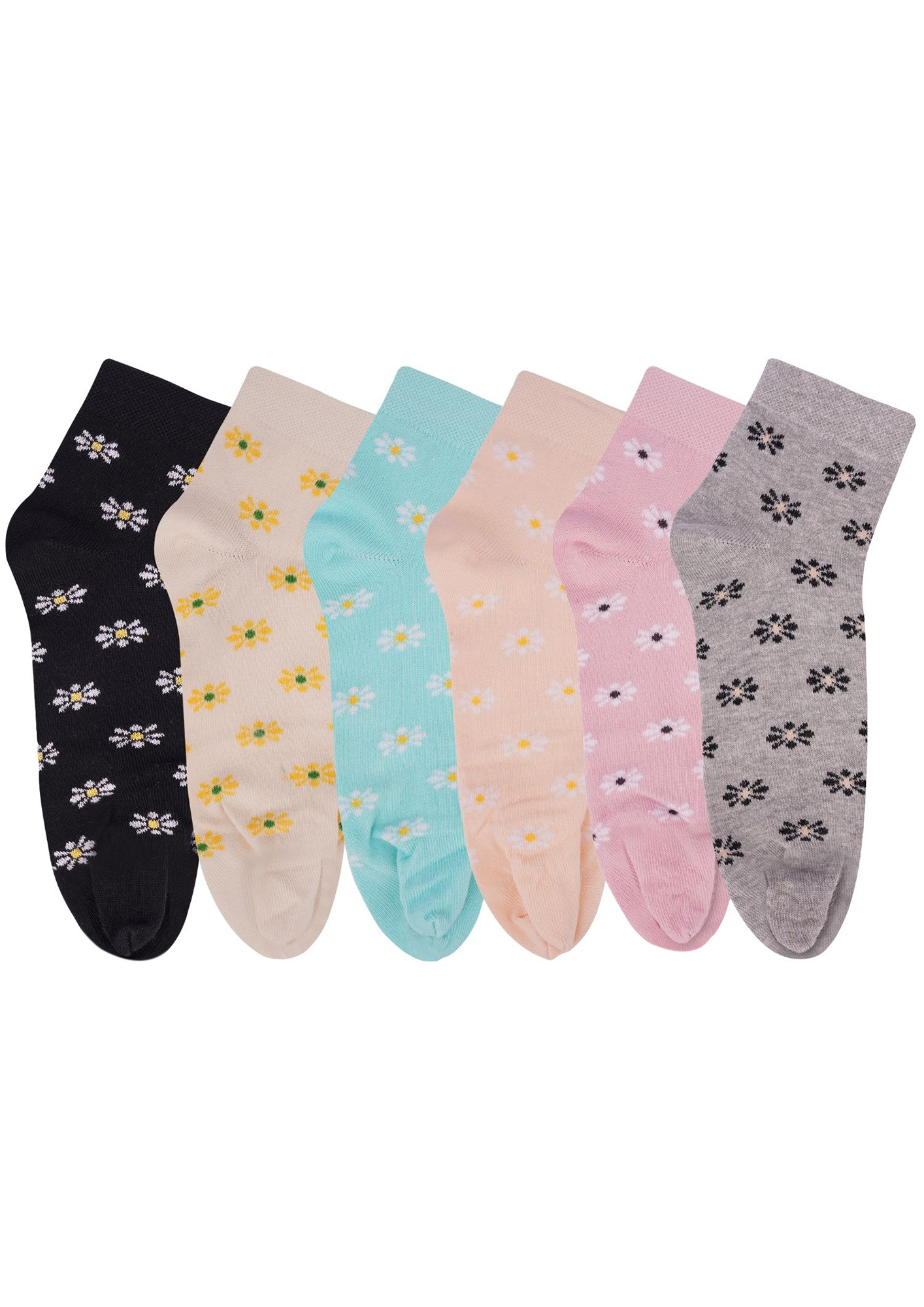 N2S NEXT2SKIN Women's Cotton Ankle Length Thumb Flower Pattern Socks - Pack of 6 Pairs (Multicolor)