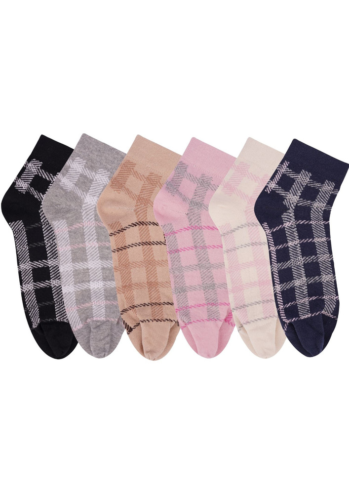 N2s Next2skin Women's Cotton Ankle Length Thumb Plaid Pattern Socks - Pack Of 6 Pairs (multicolor)