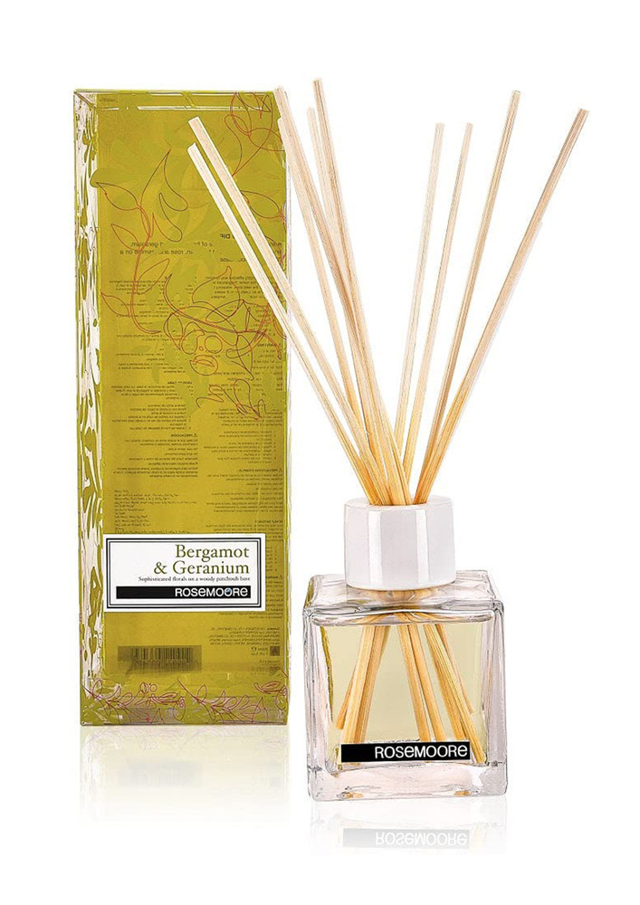 Rosemoore Reed Diffuser Set /Aroma Reed Diffuser /Reed Diffuser Home Fragrance /Scented Reed Diffuser for Offices, Home, Hotel, Bathroom & Living Room Room 200ml with 10 Reed Sticks -  Bergamot & Geranium