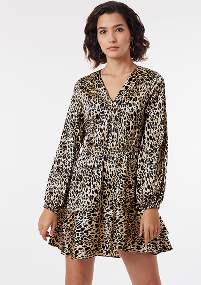 Zachi Scrunch Waist Leopard Print Shift Dress