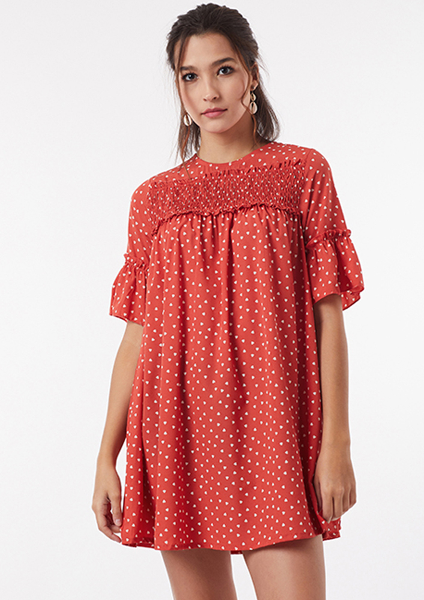 Chilly Hot Red Polka Print Smock Tunic Dress