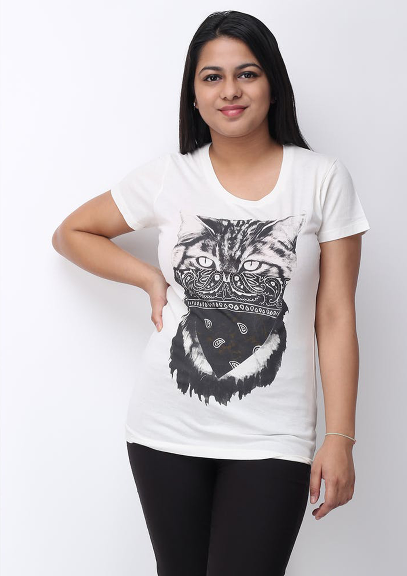 Cat Bandana Graphic White Tshirt