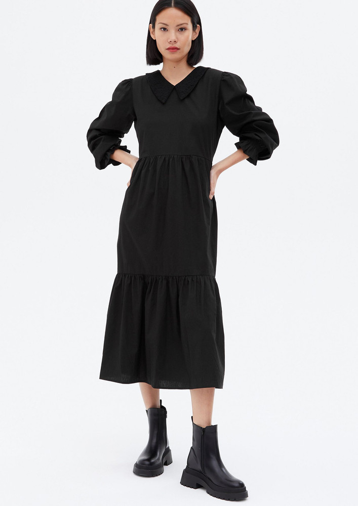 Black Lace Collar Midi Dress