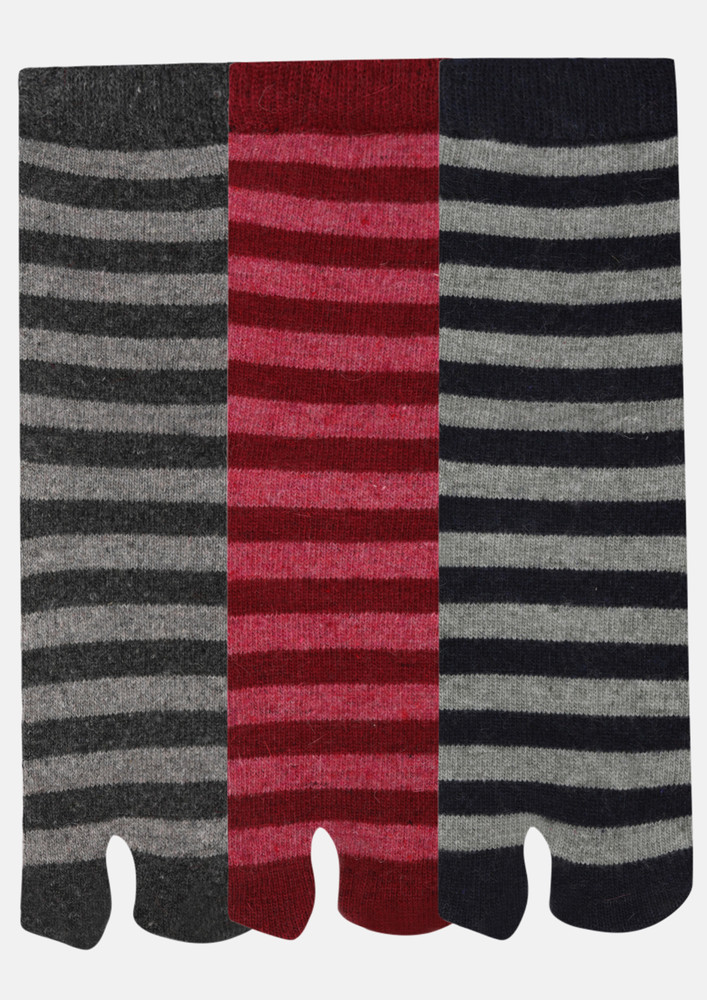 Next2skin Woollen Ankle Length Women Thumb Socks (pack Of 3) (dark Grey,red,navy Blue) 3815-dgrn