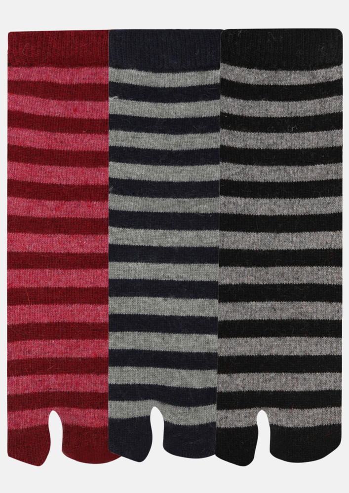 NEXT2SKIN Woollen Ankle length Women Thumb Socks (Pack of 3) (Red,Navy Blue,Black) 3815-RNB