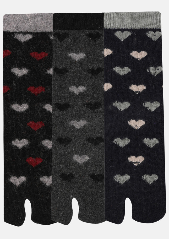 Next2skin Woollen Ankle Length Women Thumb Socks (pack Of 3) (black,dark Grey,navy Blue) 3819-bdgn