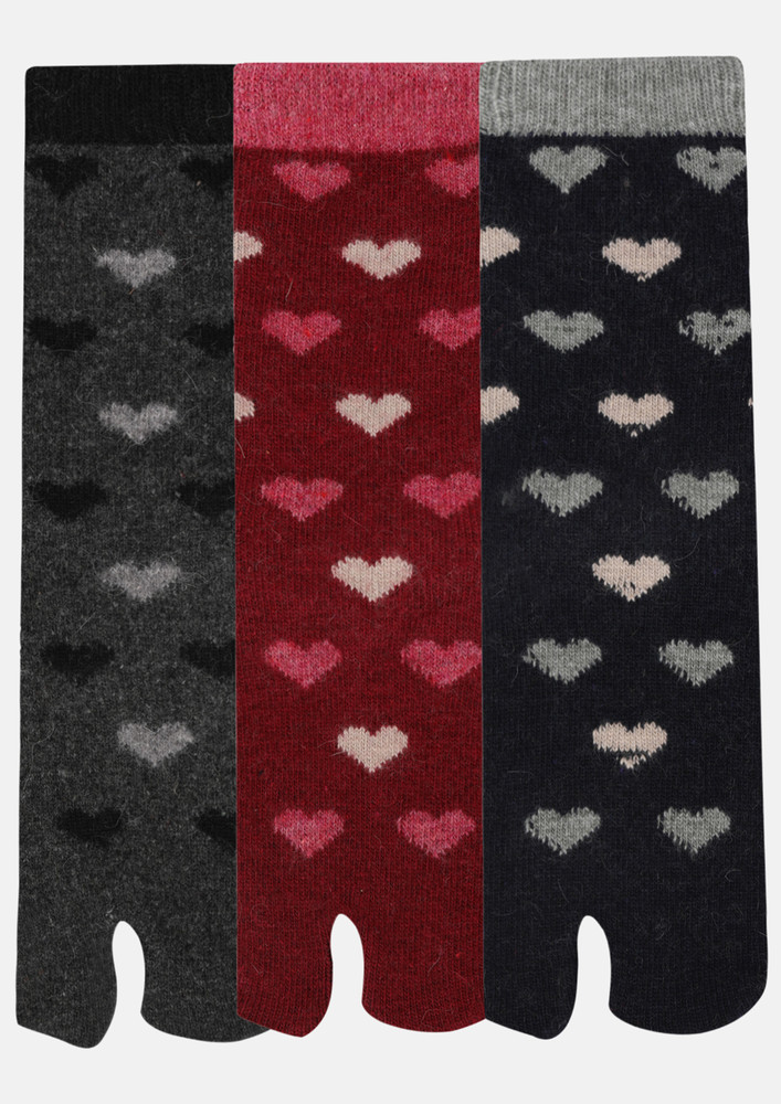 Next2skin Woollen Ankle Length Women Thumb Socks (pack Of 3) (dark Grey,red,navy Blue) 3819-dgrn