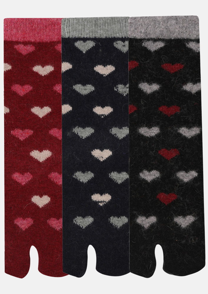 Next2skin Woollen Ankle Length Women Thumb Socks (pack Of 3) (red,navy Blue,black) 3819-rnb