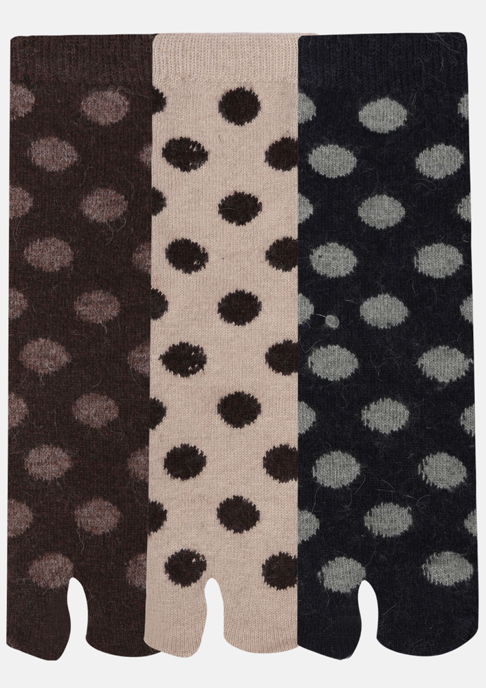 NEXT2SKIN Woollen Ankle length Women Thumb Socks (Pack of 3) (Brown,Skin,Navy Blue) 3821-BRSN