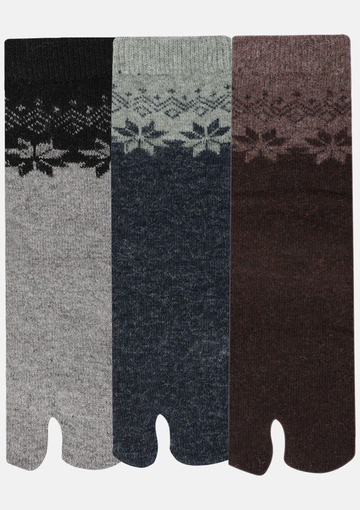 Next2skin Woollen Ankle Length Women Thumb Socks (pack Of 3) (dark Grey,navy Blue,brown)