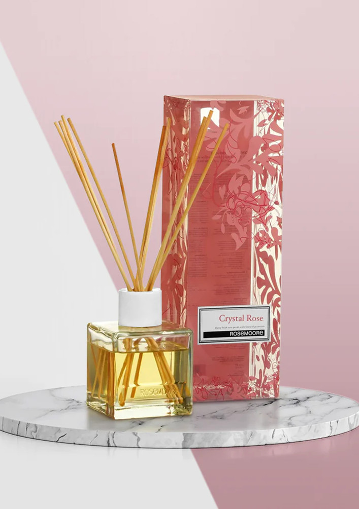 Rosemoore Reed Diffuser Set /Aroma Reed Diffuser /Reed Diffuser Home Fragrance /Scented Reed Diffuser for Offices, Home, Hotel, Bathroom & Living Room Room 200ml with 10 Reed Sticks - Crystal Rose