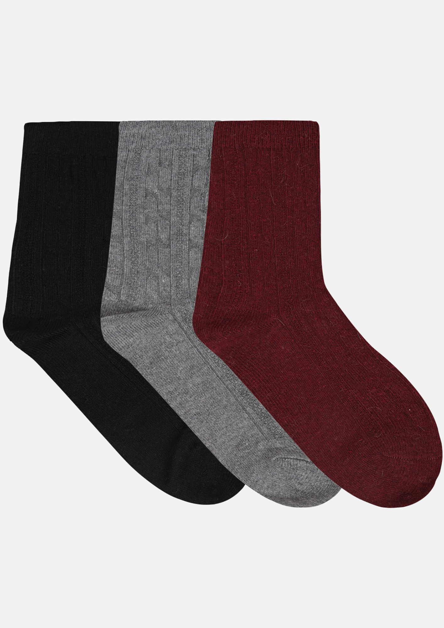 NEXT2SKIN Women's Woollen Regular length Socks (Pack of 3) (Black,Light Grey,Maroon)