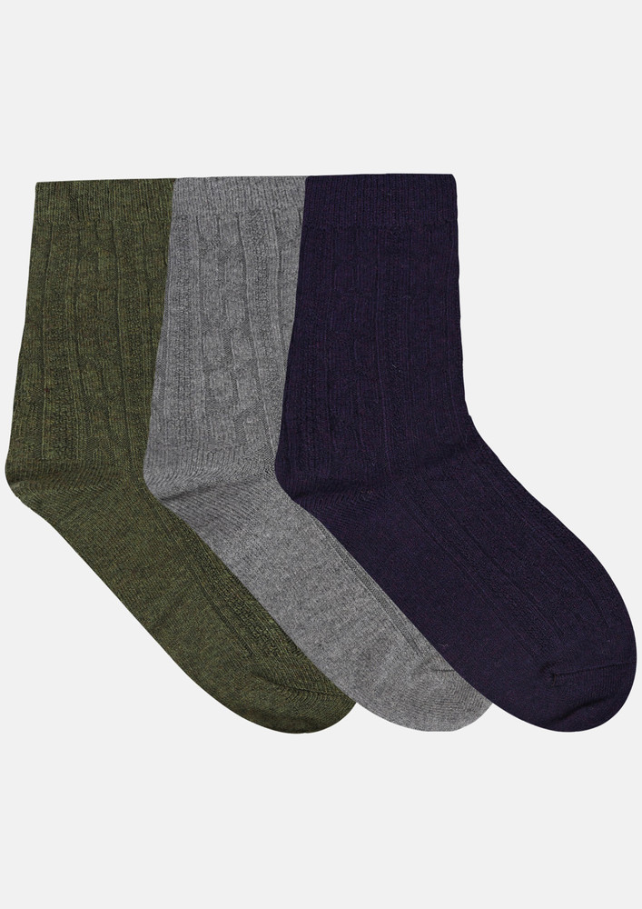 Next2skin Women's Woollen Regular Length Socks (pack Of 3) (green,light Grey,navy Blue)
