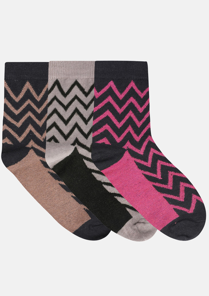 Next2skin Women's Woollen Regular Length Socks (pack Of 3) (brown,black,pink)