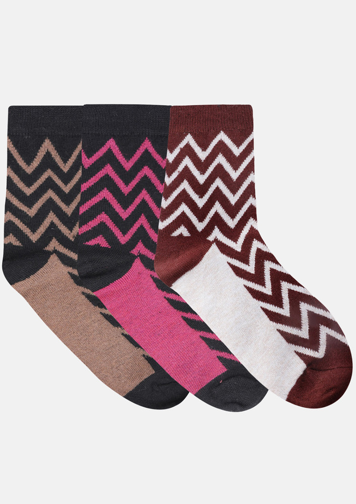 Next2skin Women's Woollen Regular Length Socks (pack Of 3) (brown,pink,white)