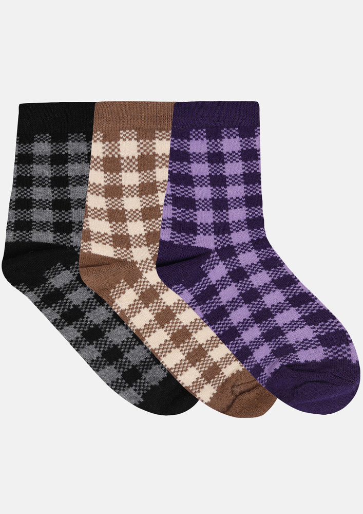 Next2skin Women's Woollen Regular Length Socks (pack Of 3) (black,brown,purple)