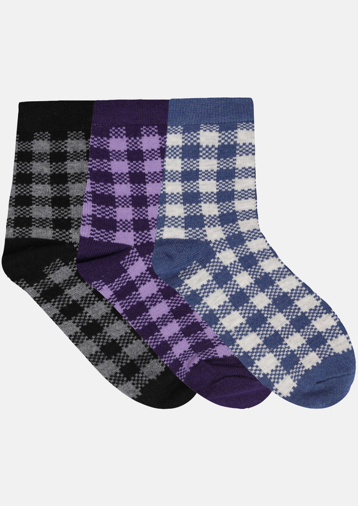 Next2skin Women's Woollen Regular Length Socks (pack Of 3) (black,purple,blue)
