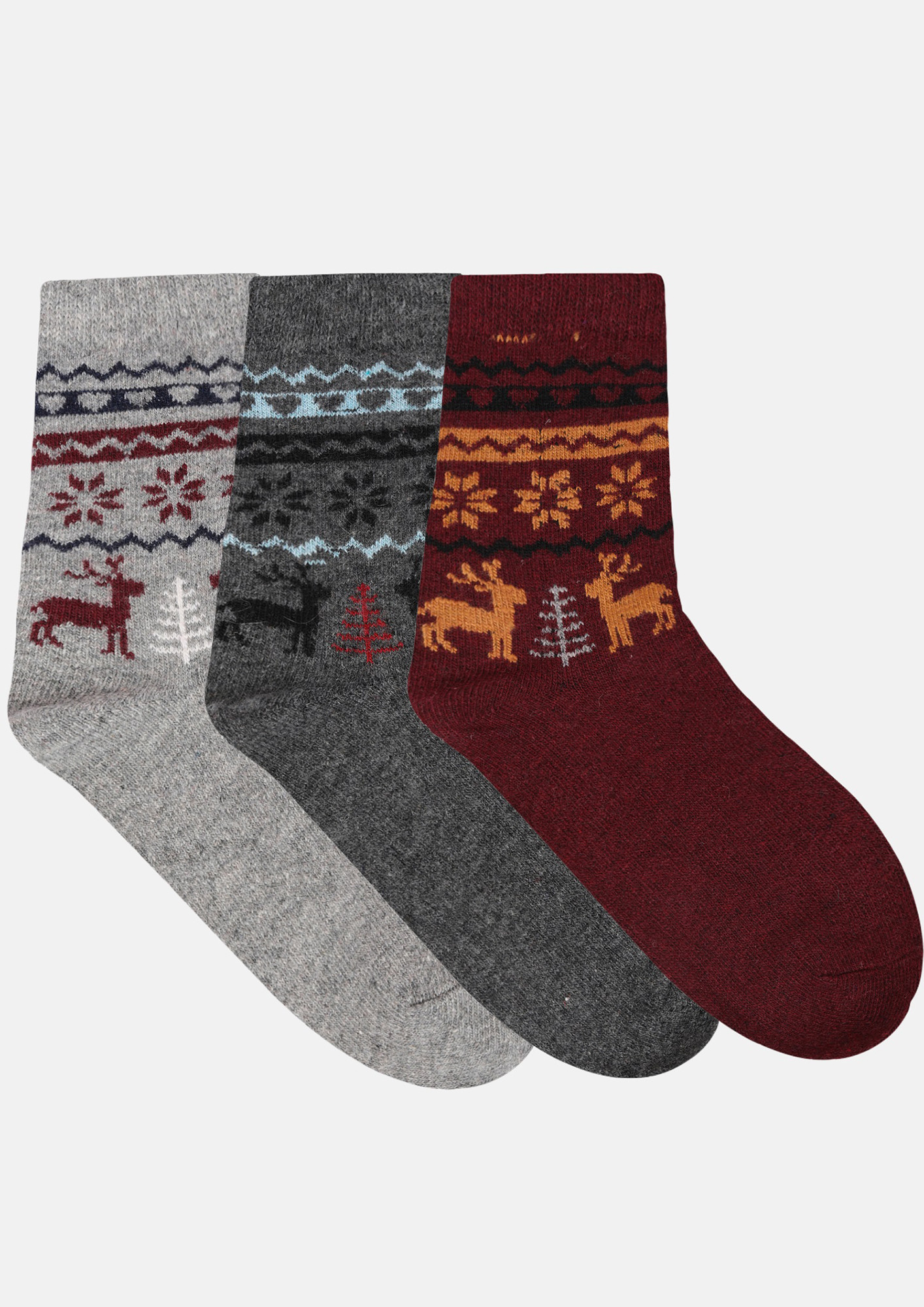 NEXT2SKIN Women's Woollen Regular length Socks (Pack of 3) (Light Grey,Dark Grey,Red)