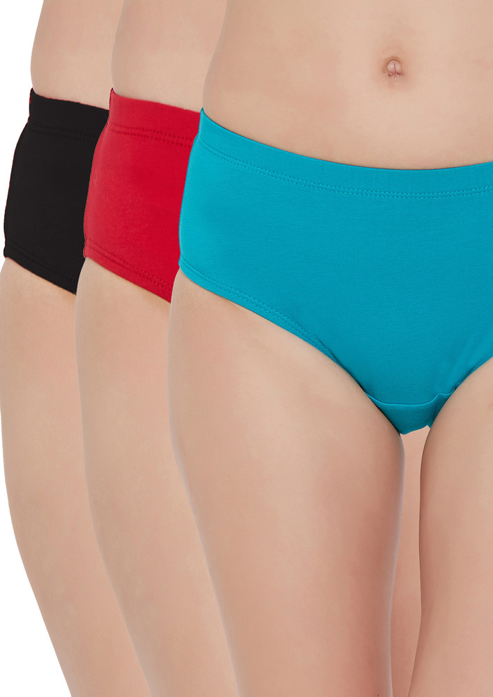 Soie Black, Red & Blue Cotton Hipster Panty Set (pack Of 3)