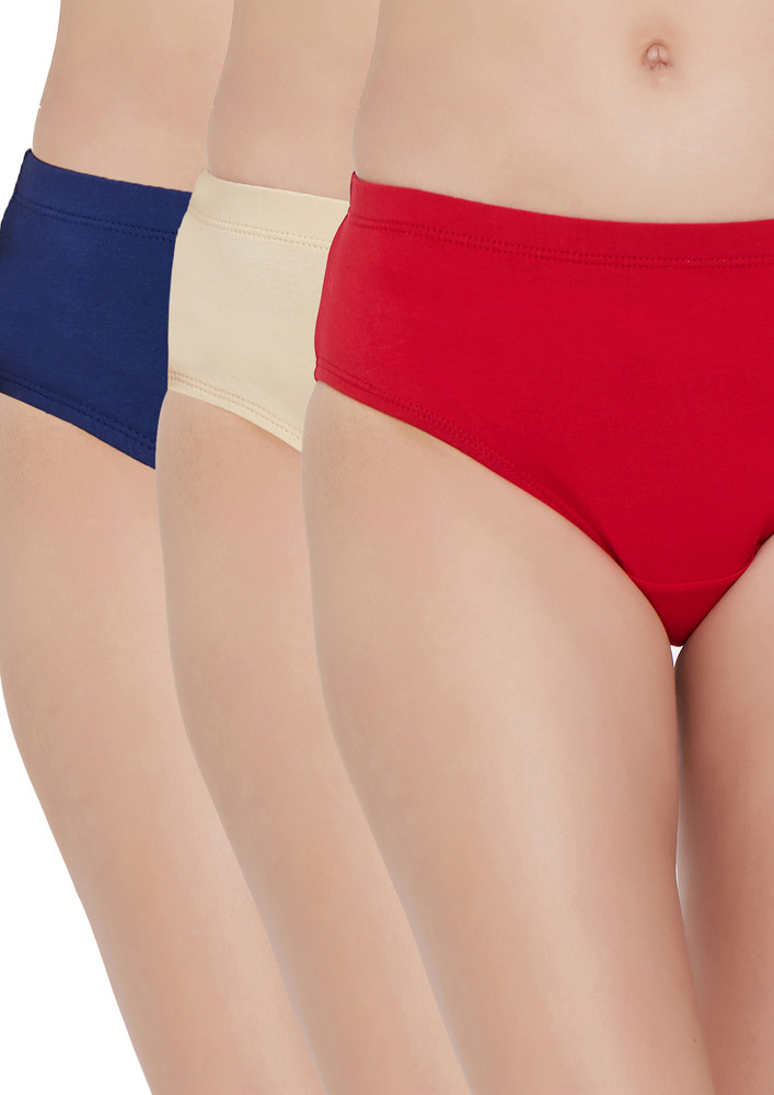 Soie Navy Blue, Cream & Red Cotton Hipster Panty Set (pack Of 3)