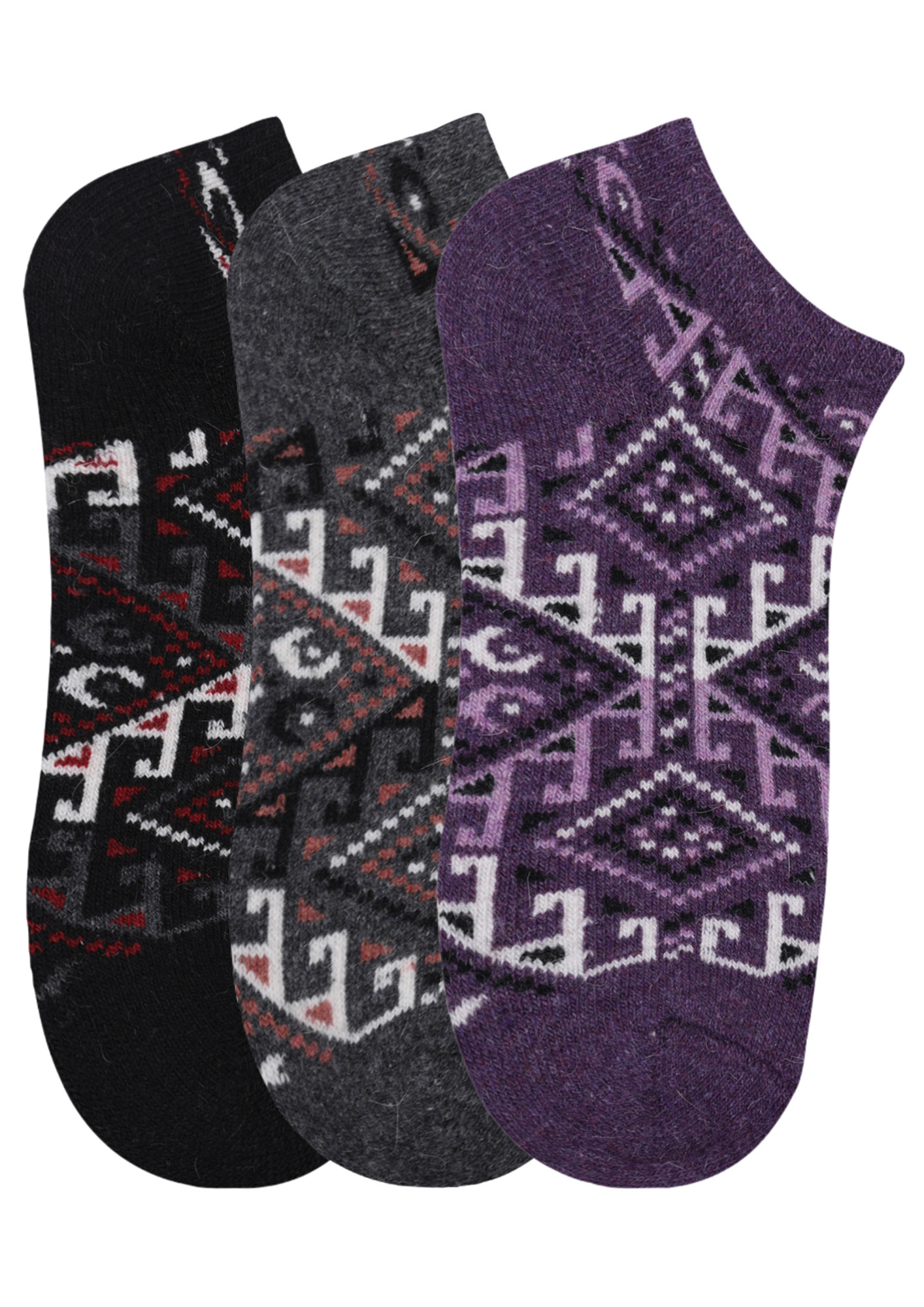 NEXT2SKIN Women Woolen Loafer Socks (Pack of 3) (Black,Dark Grey,Purple)