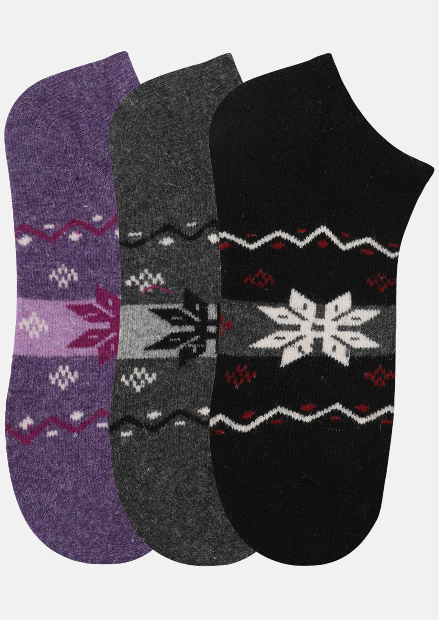 NEXT2SKIN Women Woolen Loafer Socks (Pack of 3) (Purple,Dark Grey,Black)