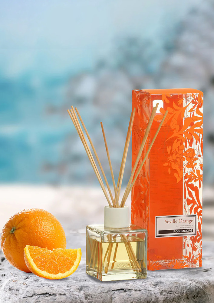 Rosemoore Reed Diffuser Set /Aroma Reed Diffuser /Reed Diffuser Home Fragrance /Scented Reed Diffuser for Offices, Home, Hotel, Bathroom & Living Room Room 200ml with 10 Reed Sticks - Seville Orange