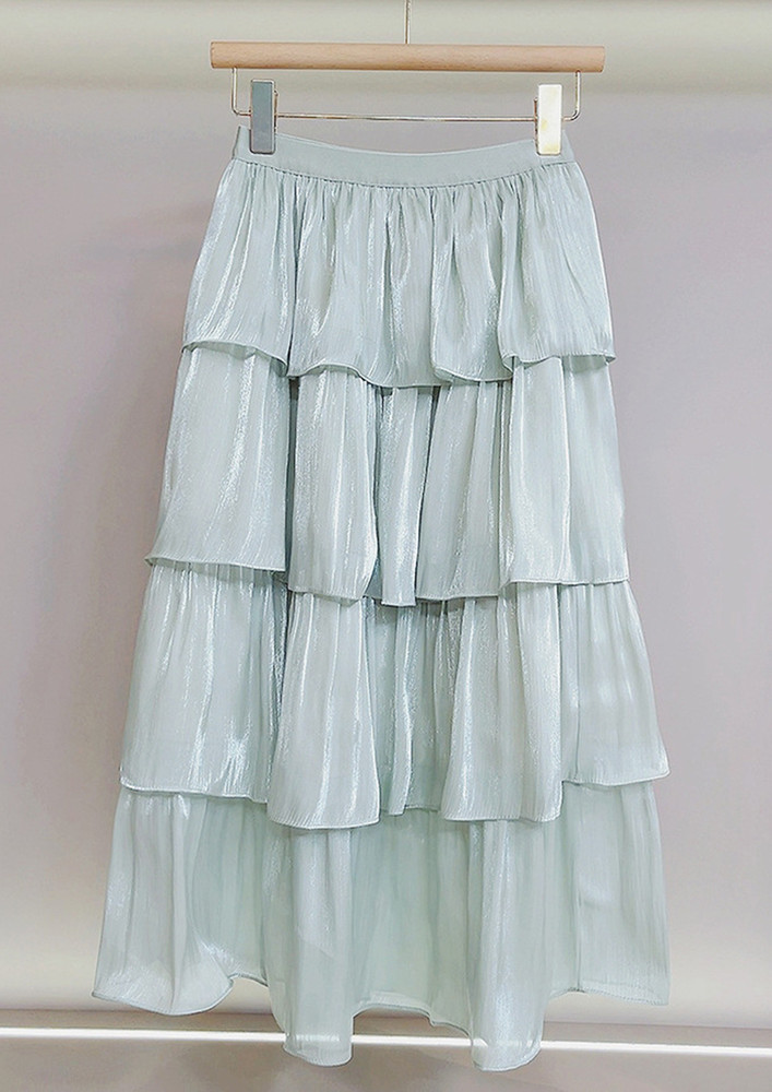 A-LINE MIDI TIERED GREEN SKIRT