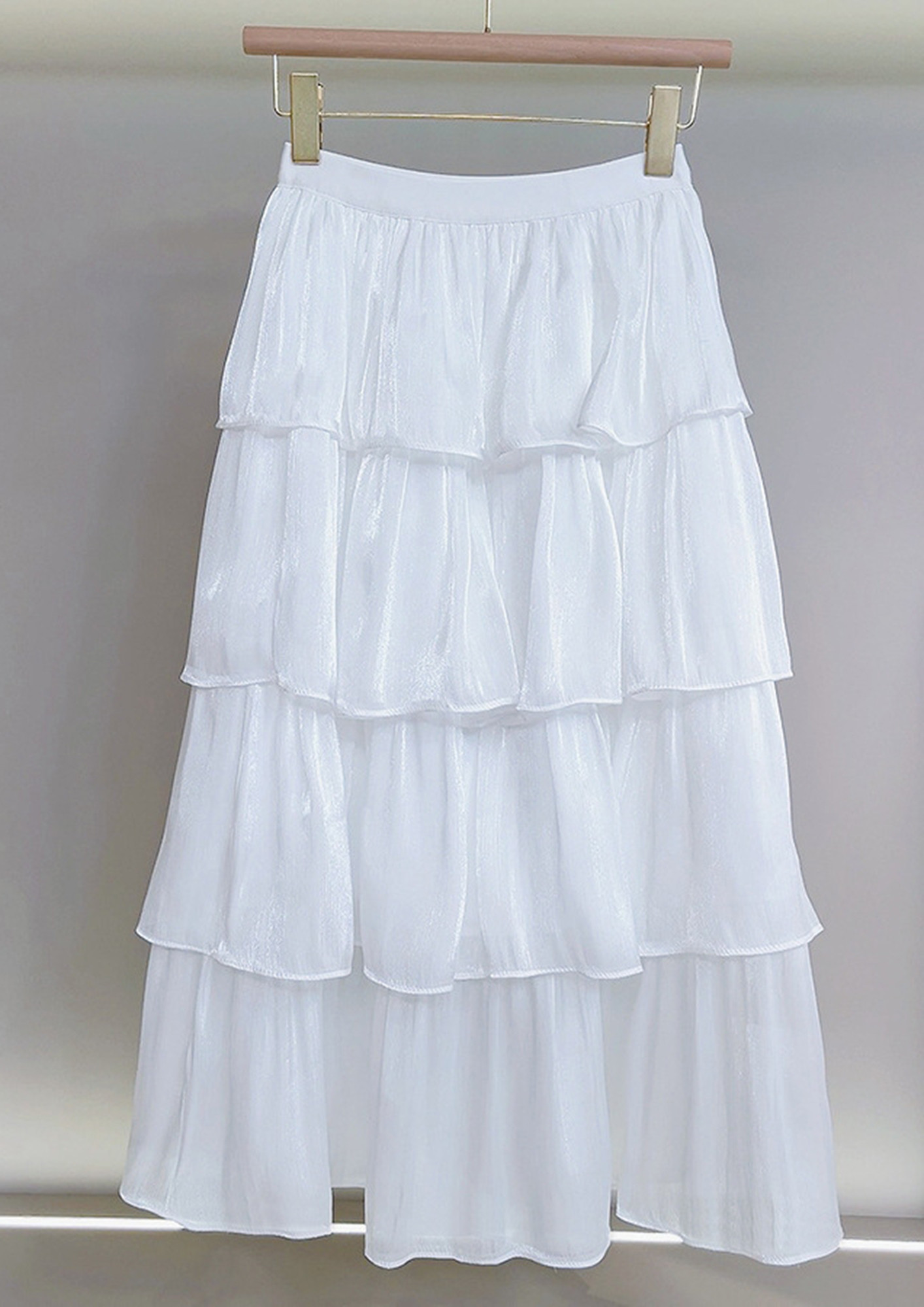 A-LINE MIDI TIERED WHITE SKIRT