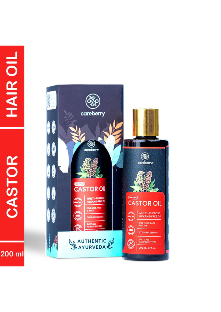 Careberry Organic Cold Pressed Castor Oil (arandi Oil), Hexane Free, 100% Natural & Cold Pressed, Ayush Certified Ayurvedic 200ml