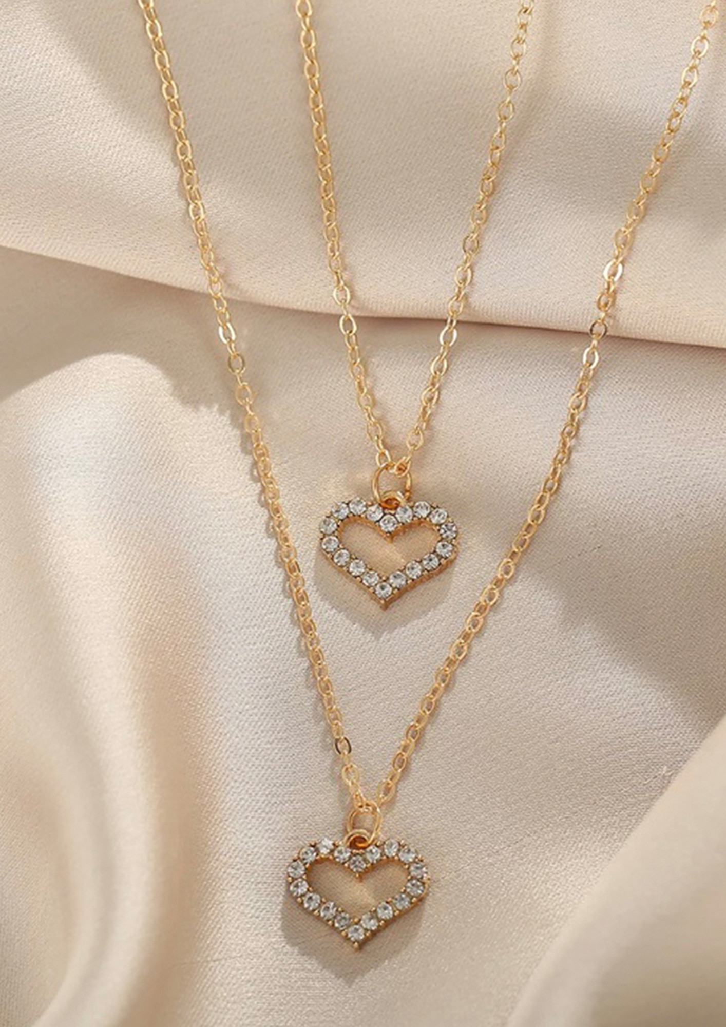 Buy 14K Solid Yellow Gold Double Heart With Diamond Necklace Two Open Hearts  Pendant Necklace Chain Intertwined Hearts Friendship Necklace Online in  India - Etsy