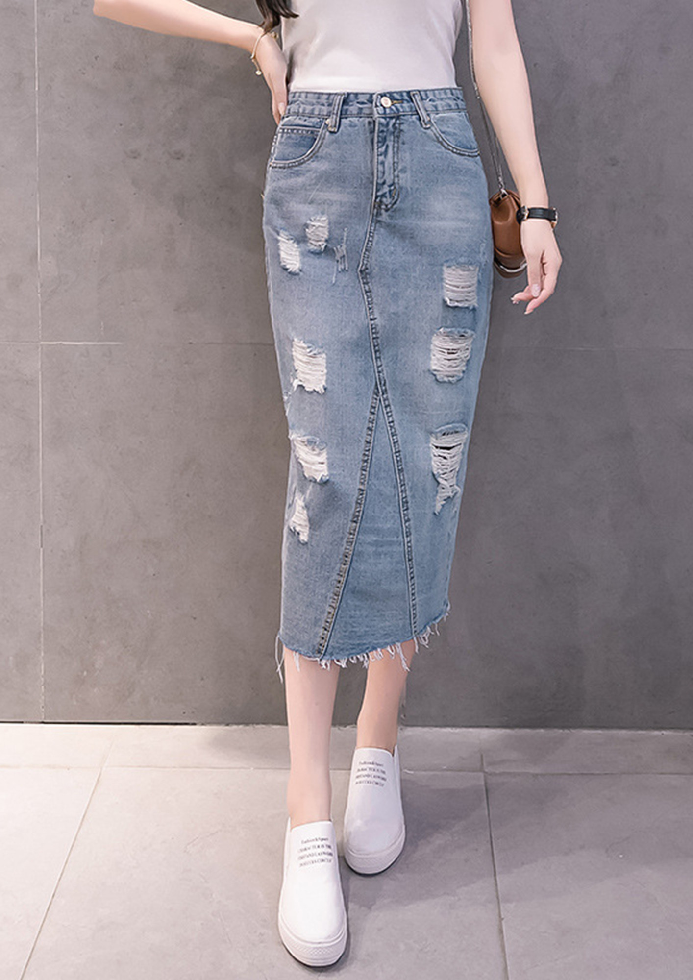 CZELRINE Jean Skirts for Women Knee Length,High Waist Split Bag Hip Jean  Skirt, Midi Length Denim Skirts(4, xs) Blue… at Amazon Women's Jeans store