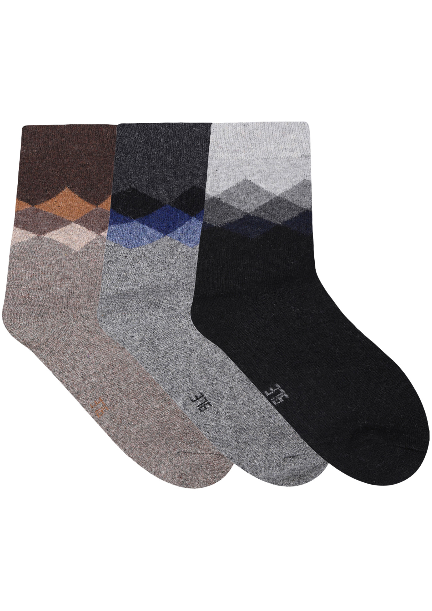 NEXT2SKIN Men's Woollen Regular length Socks (Pack of 3) (Brown,Dark Grey,Light Grey)