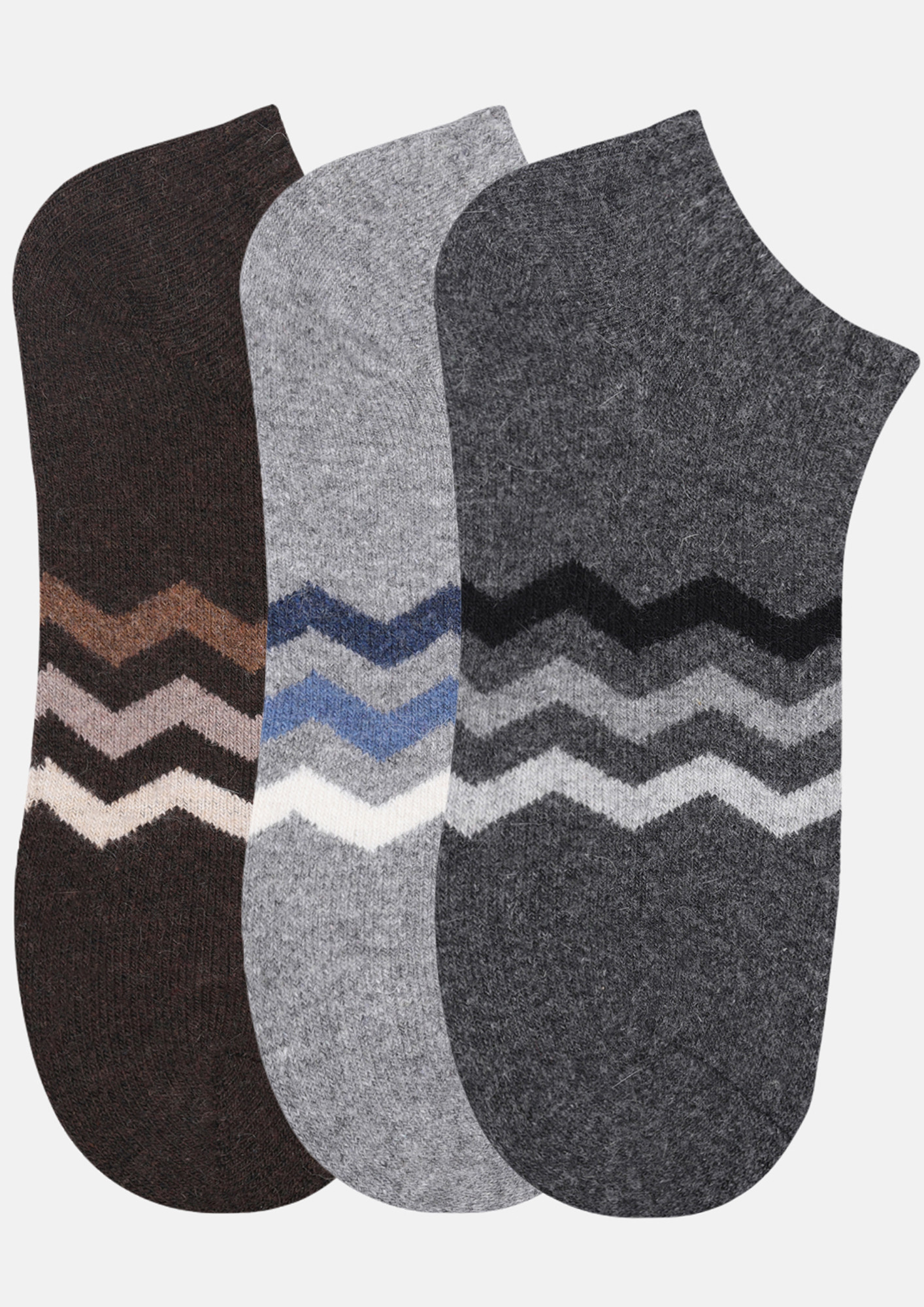 NEXT2SKIN Men Woolen Loafer Socks (Pack of 3) (Brown,Light Grey,Dark Grey) 5926-BRLGDG