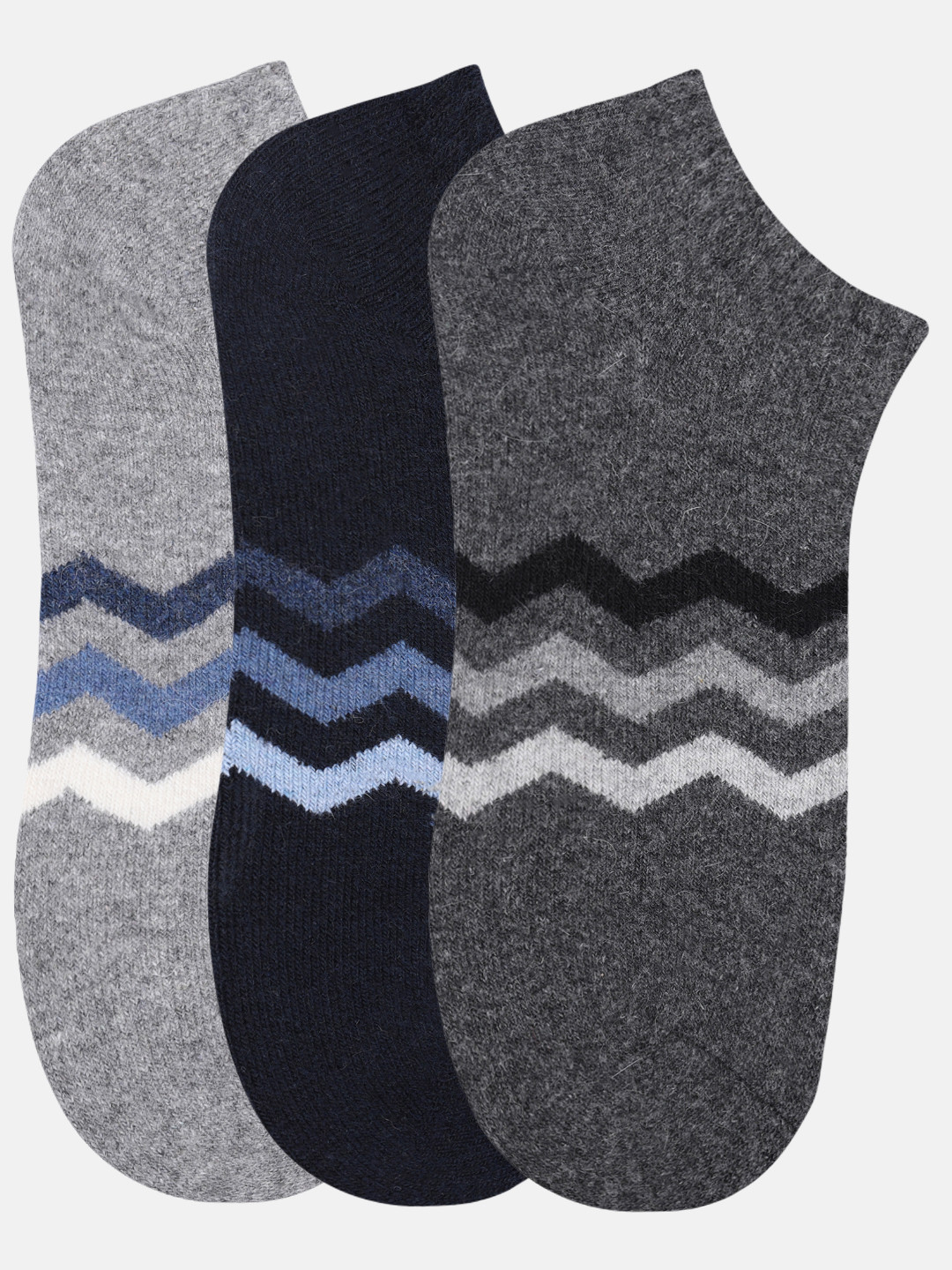 NEXT2SKIN Men Woolen Loafer Socks (Pack of 3) (Light Grey,Navy Blue,Dark Grey) 5926-LGNDG