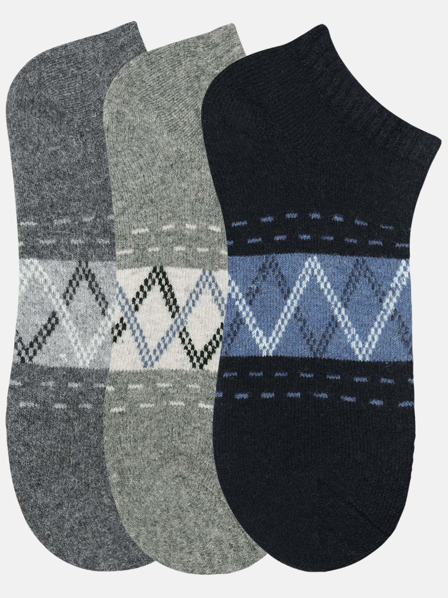 NEXT2SKIN Men Woolen Loafer Socks (Pack of 3) (Dark Grey,Light Grey,Navy Blue)