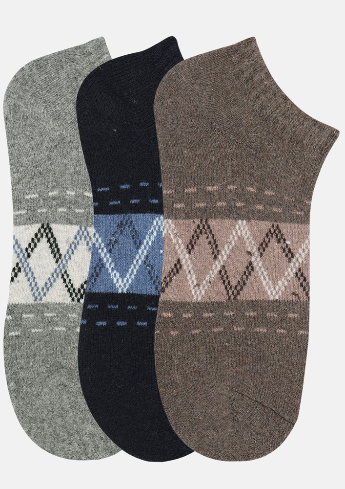 NEXT2SKIN Men Woolen Loafer Socks (Pack of 3) (Light Grey,Navy Blue,Brown)