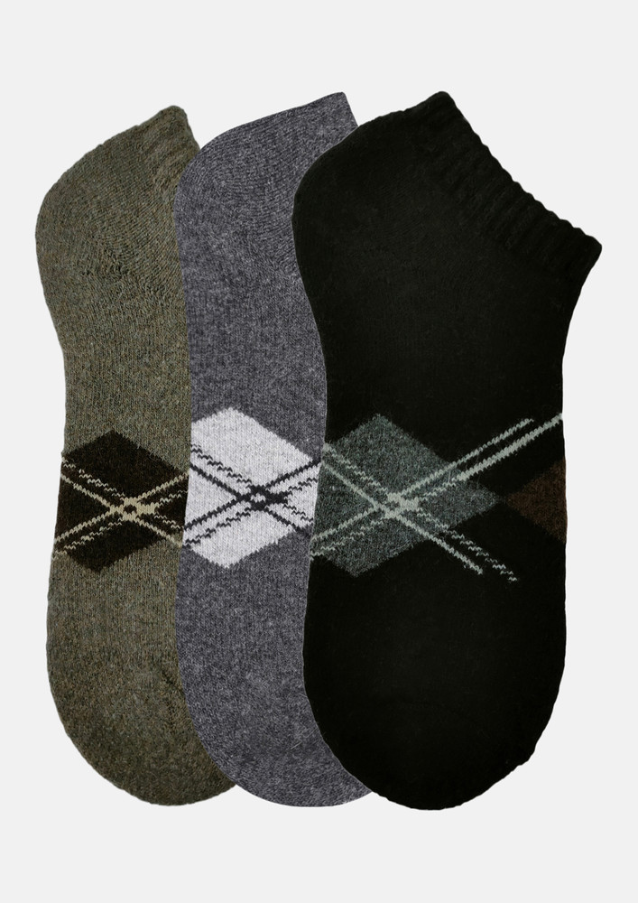NEXT2SKIN Men Woolen Loafer Socks (Pack of 3) (Brown,Dark Grey,Black)