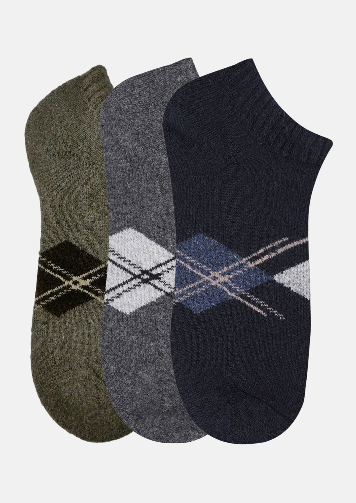 NEXT2SKIN Men Woolen Loafer Socks (Pack of 3) (Brown,Dark Grey,Navy Blue) 5928-BRDGN