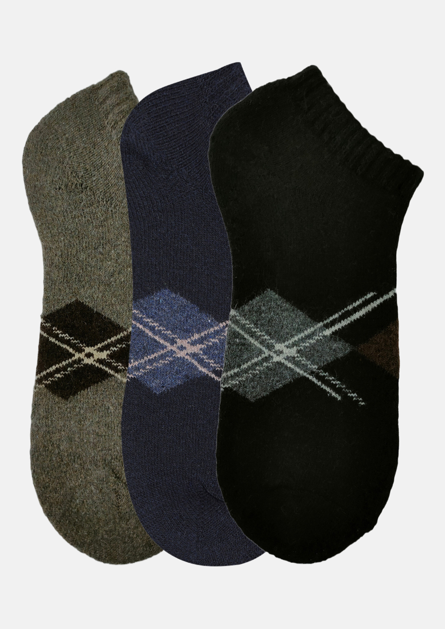 NEXT2SKIN Men Woolen Loafer Socks (Pack of 3) (Brown,Navy Blue,Black)