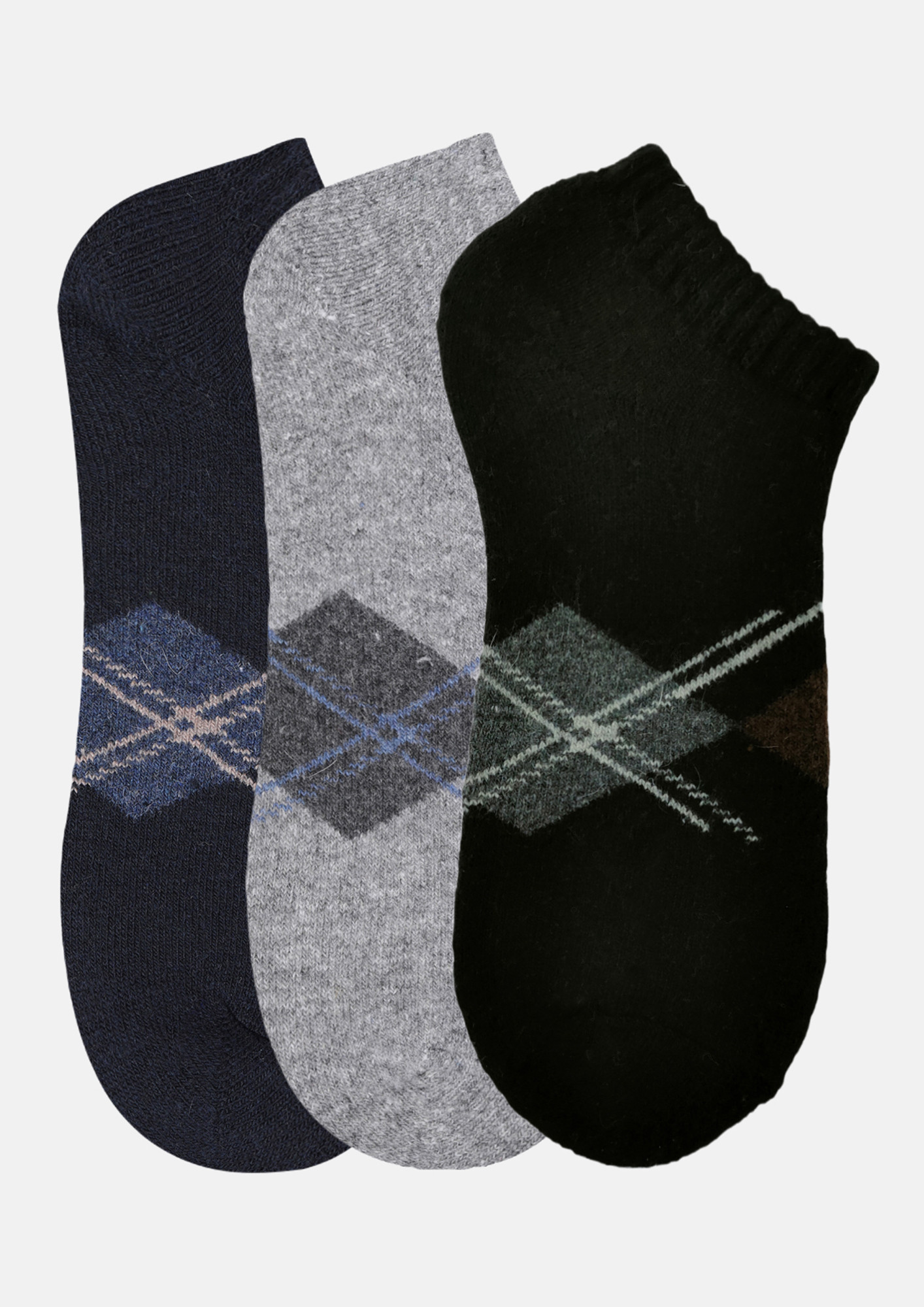 NEXT2SKIN Men Woolen Loafer Socks (Pack of 3) (Navy Blue,Light Grey,Black)