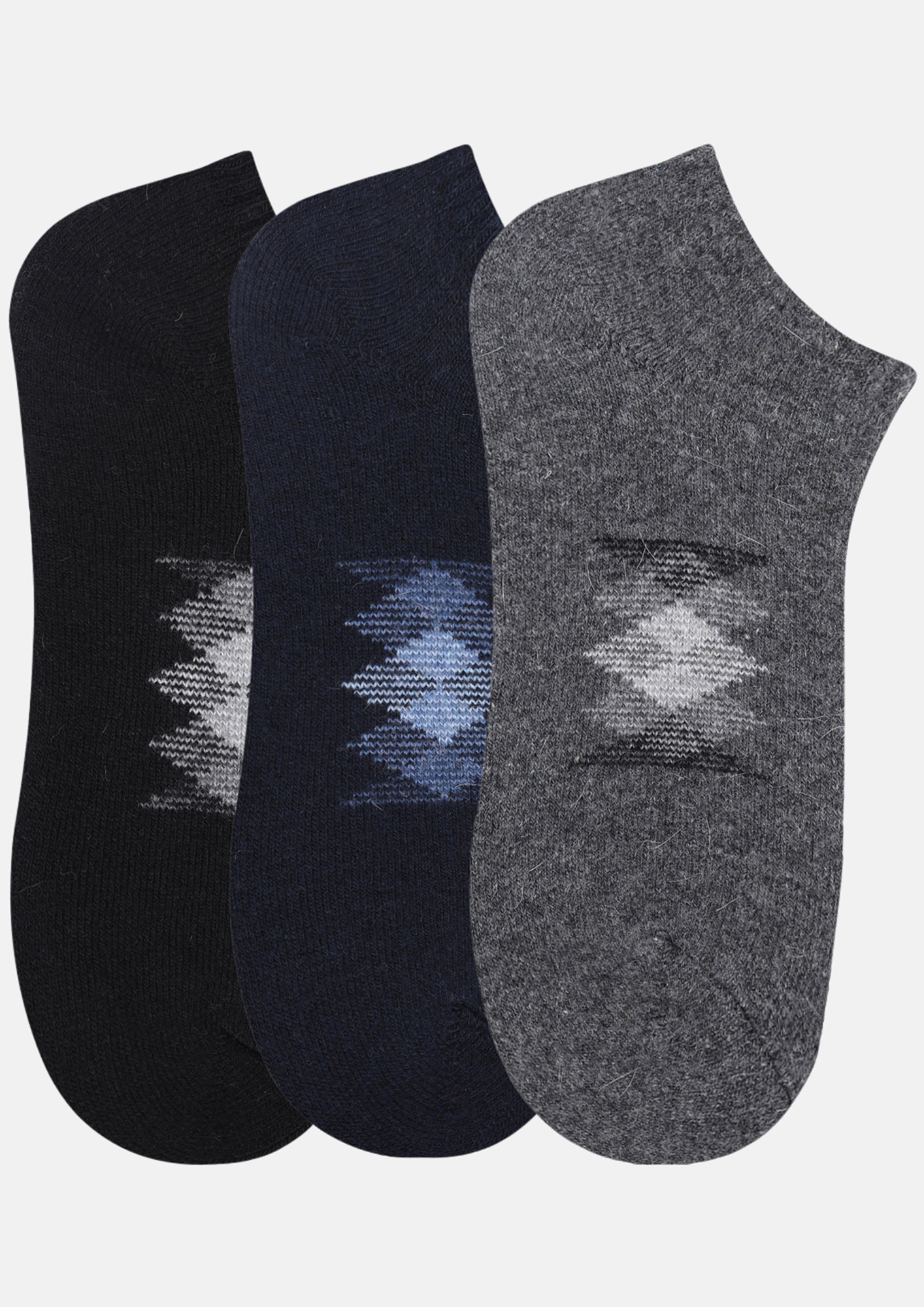 NEXT2SKIN Men Woolen Loafer Socks (Pack of 3) (Black,Navy Blue,Dark Grey) 5929-BNDG