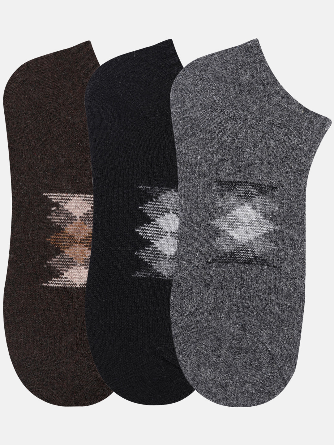 NEXT2SKIN Men Woolen Loafer Socks (Pack of 3) (Brown,Black,Dark Grey) 5929-BRBDG