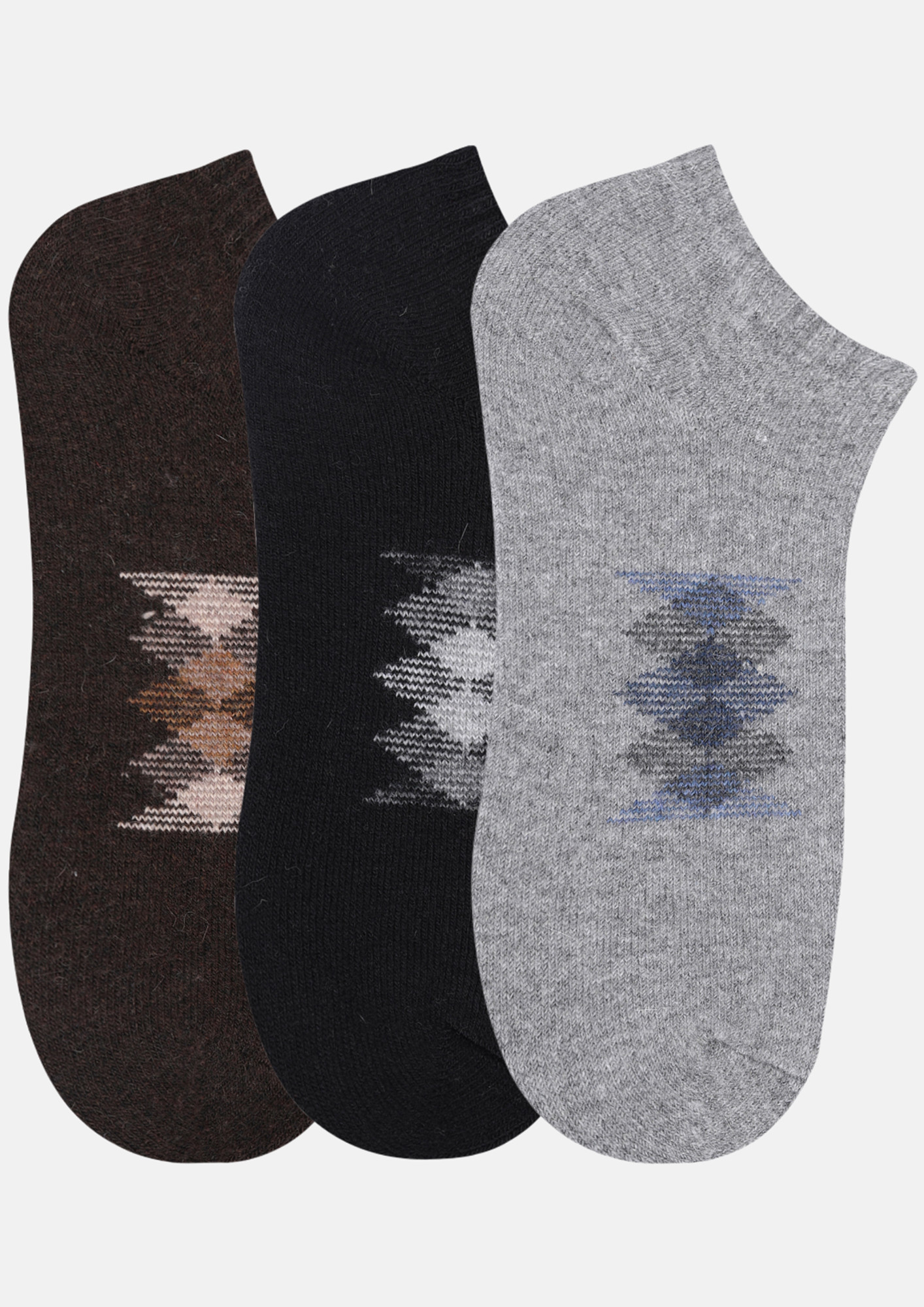 NEXT2SKIN Men Woolen Loafer Socks (Pack of 3) (Brown,Black,Light Grey)