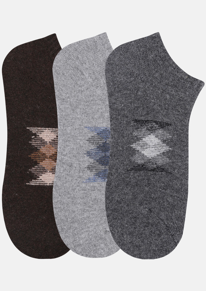 NEXT2SKIN Men Woolen Loafer Socks (Pack of 3) (Brown,Light Grey,Dark Grey) 5929-BRLGDG