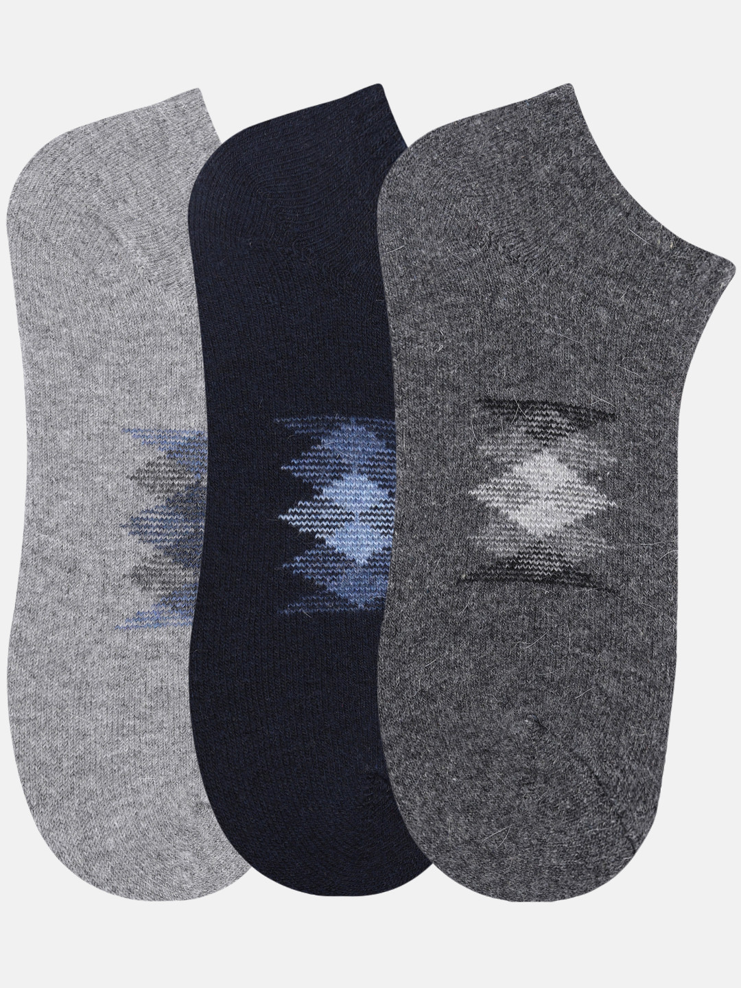 NEXT2SKIN Men Woolen Loafer Socks (Pack of 3) (Light Grey,Navy Blue,Dark Grey) 5929-LGNDG