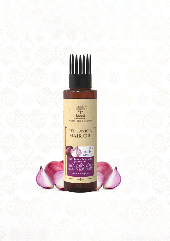 Khadi Essentials Red Onion Oil With Black Seed & Jaborandi For Hair Fall Control - 100ml
