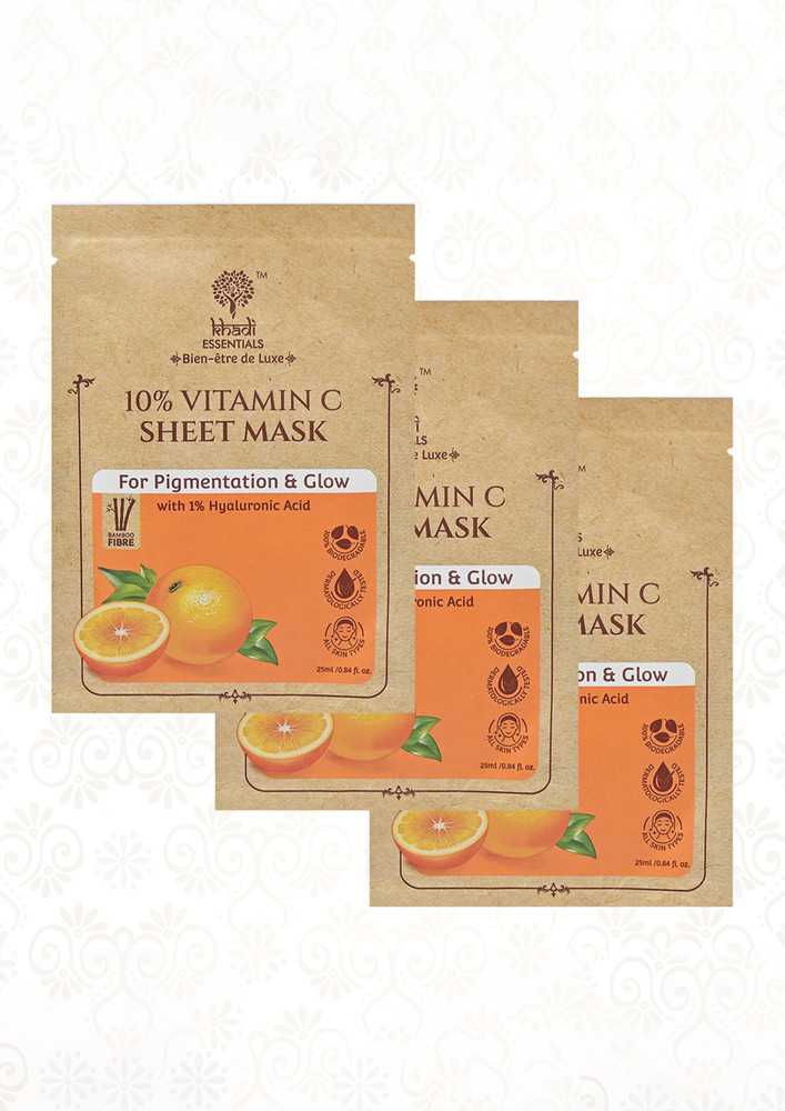 Khadi Essentials 10% Vitamin C With 1% Ha For Pigmentation & Glow (pack Of 3*25)