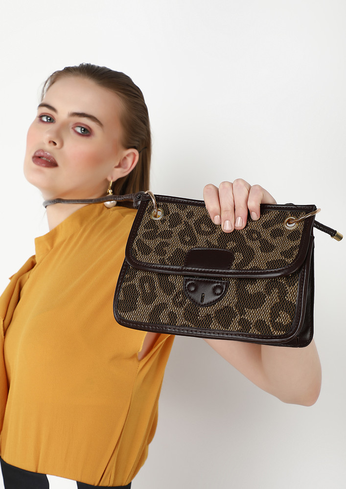 Yet-No-Basic-In Motif Prints, Double Snap Button, Flap Closure, Sling Bag