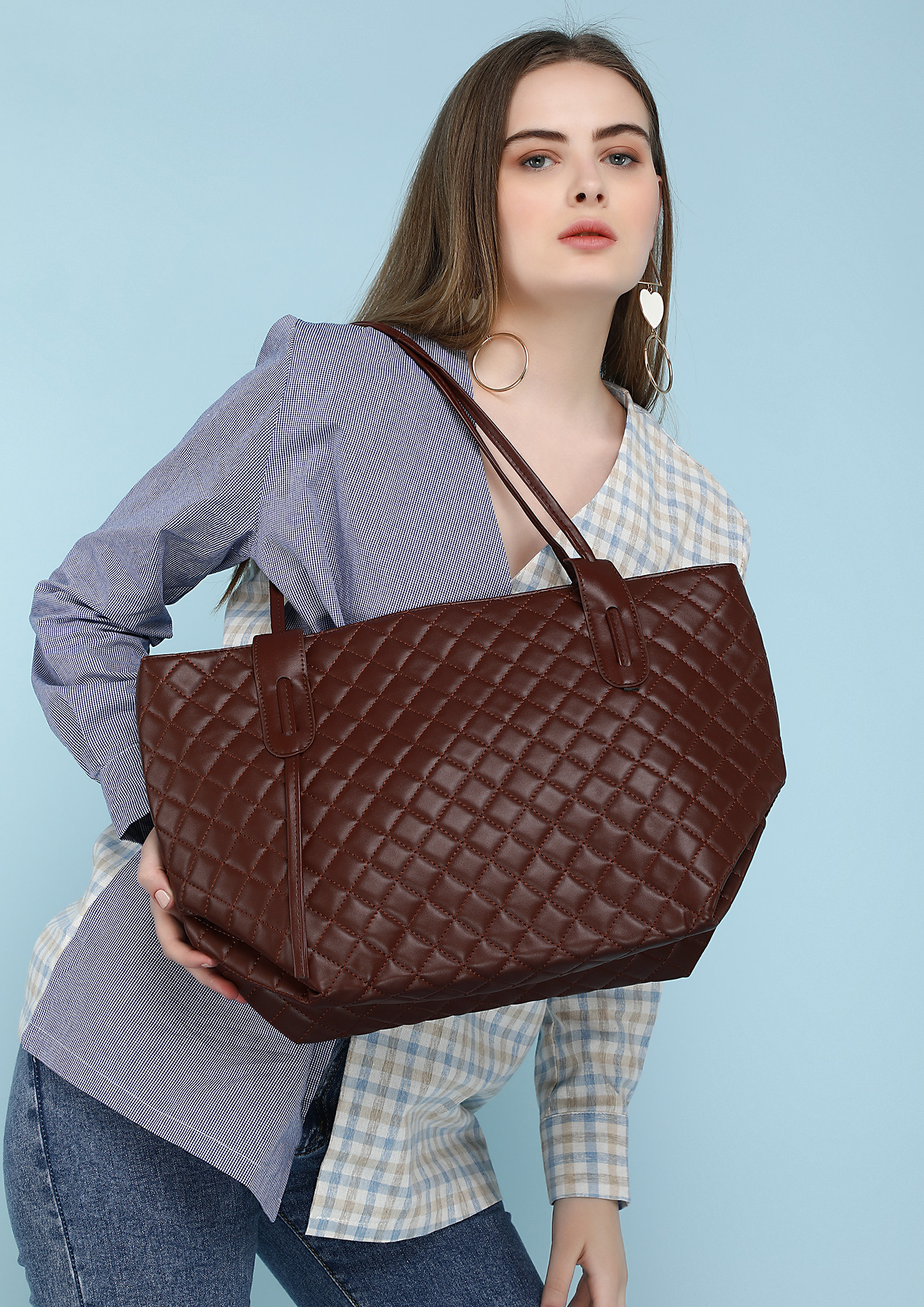 DOUBLE THE STYLE BROWN TOTE BAG
